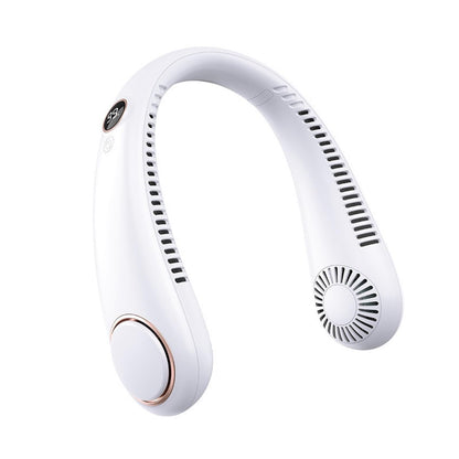 Leafless hanging neck fan USB charging outdoor digital display silent portable 5-speed soft rubber small turbine super