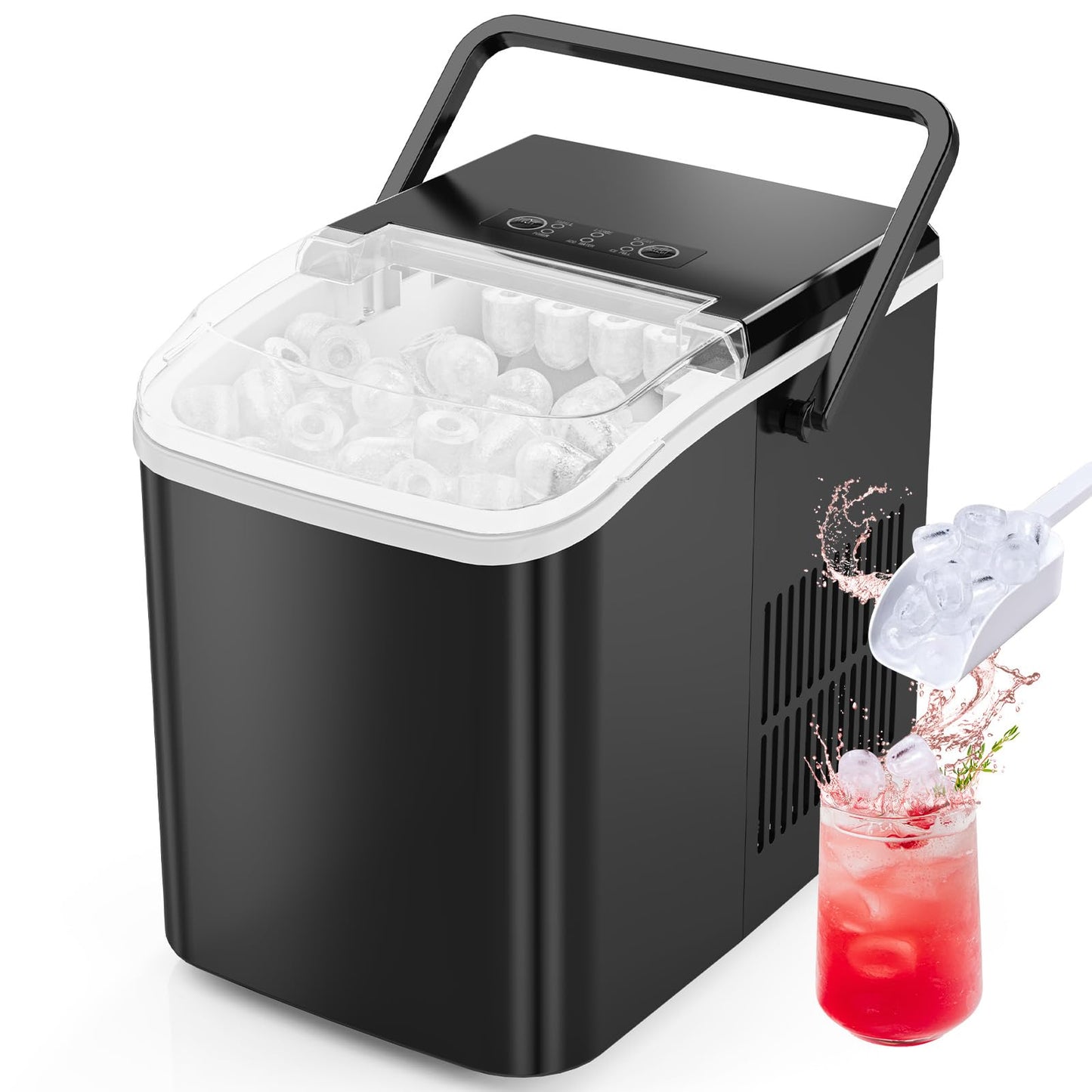 Sweetcrispy Countertop Ice Maker with Scoop, Basket and Handle, Portable Ice Machine 9 Cubes Ready in 6 Mins, 26.5lbs in 24Hrs, 2 Sizes for Home Kitchen Office Bar Party, Green