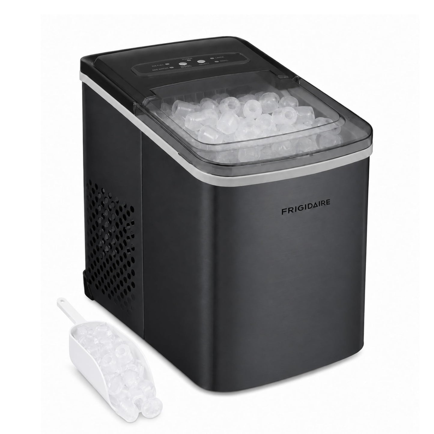Frigidaire Countertop Portable, 26 lb per Day Bullet Ice Maker Machine (Black Stainless Steel)