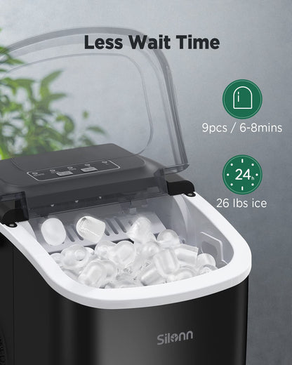 Silonn Ice Makers Countertop, 44lbs Per Day, 2 Ways to Add Water, Auto Self-Cleaning, Stainless Steel Ice Machine for Home Office Bar Party