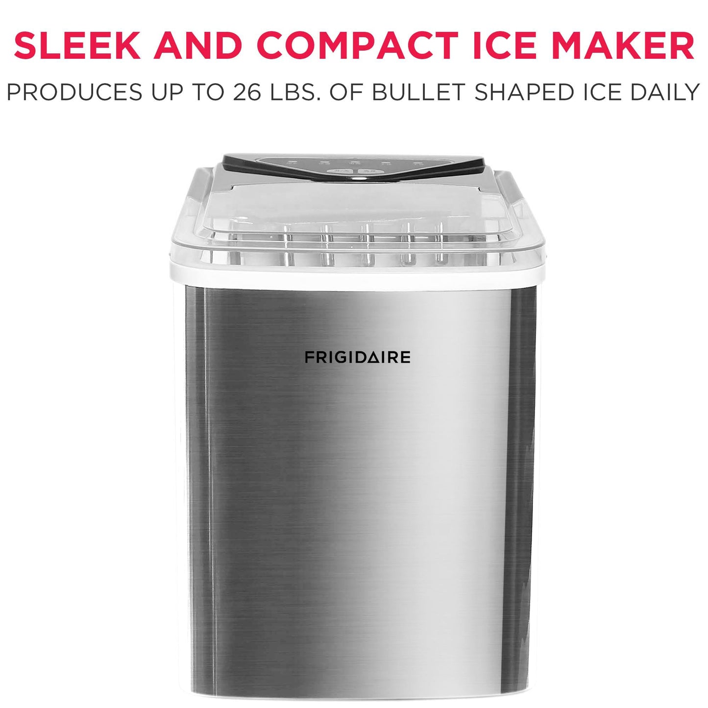 Frigidaire EFIC123-SSBLACK Compact Countertop Ice Maker, 26lbs of Ice per Day, Black Stainless