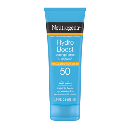 Neutrogena Hydro Boost Water Gel Sunscreen SPF 50, Oil‑Free Hydrating & Water‑Resistant Face & Body Sunscreen Lotion, Non‑Greasy, Broad Spectrum, Lightweight Moisturizer, 3 fl oz