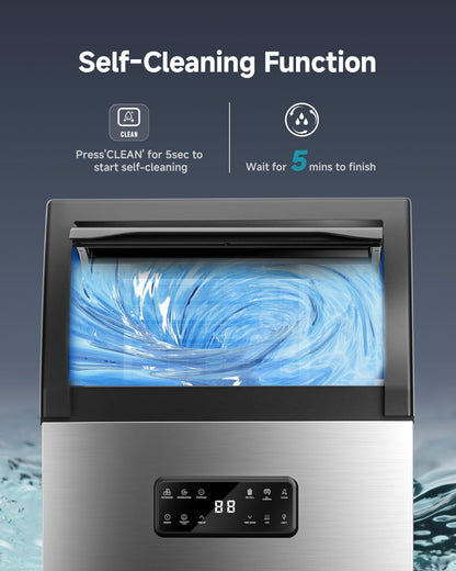 EUHOMY Commercial Ice Maker Machine, 100lbs/24H Stainless Steel Under Counter ice Machine with 33lbs Ice Storage Capacity, Freestanding Ice Maker.