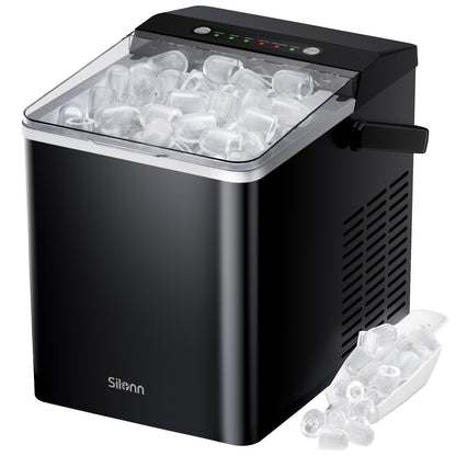 Silonn Ice Maker Countertop, Portable Ice Machine with Carry Handle, Self-Cleaning Ice Makers with Basket and Scoop, 9 Cubes in 6 Mins, 26 lbs per Day, Ideal for Home, Kitchen, Camping, RV