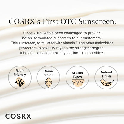 COSRX Vitamin E Sunscreen for Oily Skin SPF 50, Natural Glow Face Sunscreen, Lightweight, Non-Sticky, No White Cast, Hydrating, Beach Essentials, Summer Travel Essentials, Korean Skincare,1.69 fl oz
