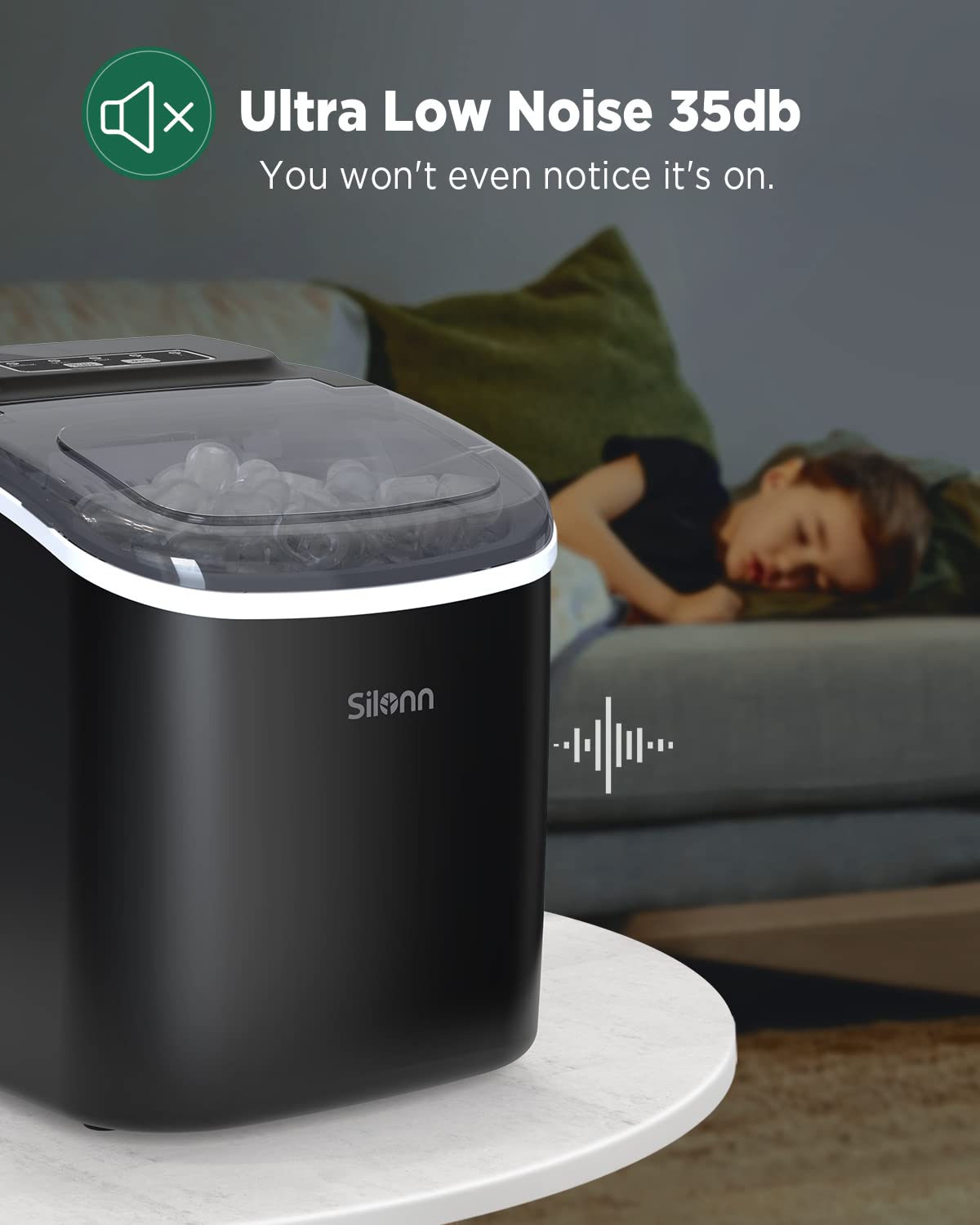 Silonn Ice Makers Countertop, 44lbs Per Day, 2 Ways to Add Water, Auto Self-Cleaning, Stainless Steel Ice Machine for Home Office Bar Party