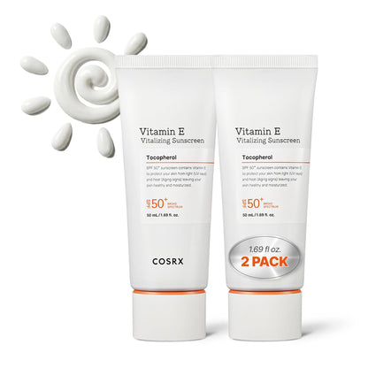 COSRX Vitamin E Sunscreen for Oily Skin SPF 50, Natural Glow Face Sunscreen, Lightweight, Non-Sticky, No White Cast, Hydrating, Beach Essentials, Summer Travel Essentials, Korean Skincare,1.69 fl oz
