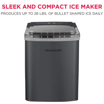 Frigidaire Countertop Portable, 26 lb per Day Bullet Ice Maker Machine (Black Stainless Steel)