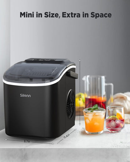 Silonn Ice Makers Countertop, 44lbs Per Day, 2 Ways to Add Water, Auto Self-Cleaning, Stainless Steel Ice Machine for Home Office Bar Party