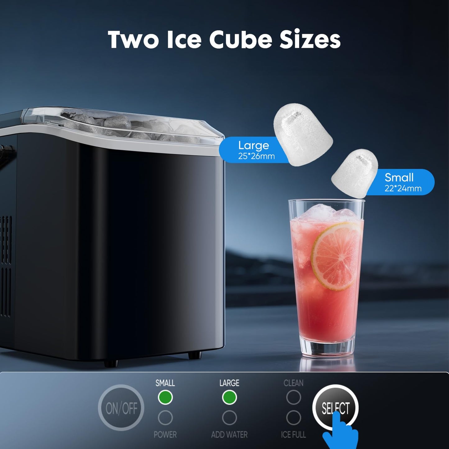 Sweetcrispy Countertop Ice Maker with Scoop, Basket and Handle, Portable Ice Machine 9 Cubes Ready in 6 Mins, 26.5lbs in 24Hrs, 2 Sizes for Home Kitchen Office Bar Party, Green