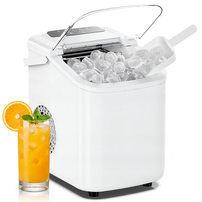 DUMOS Ice Maker Countertop, Ice Machine with Portable Handle, Basket and Scoop, 26lbs Daily, 9 Bullet Cubes in 6-8 Mins, Auto-Cleaning for Home, Kitchen, Office, Outdoors, RV Camping