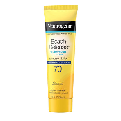 Neutrogena Beach Defense Sunscreen Lotion SPF 70 Broad Spectrum UVA UVB Protection Lightweight Water Resistant up to 80 Minutes Beach-Strength Sun Protection for Whole Family, 6.7 fl oz