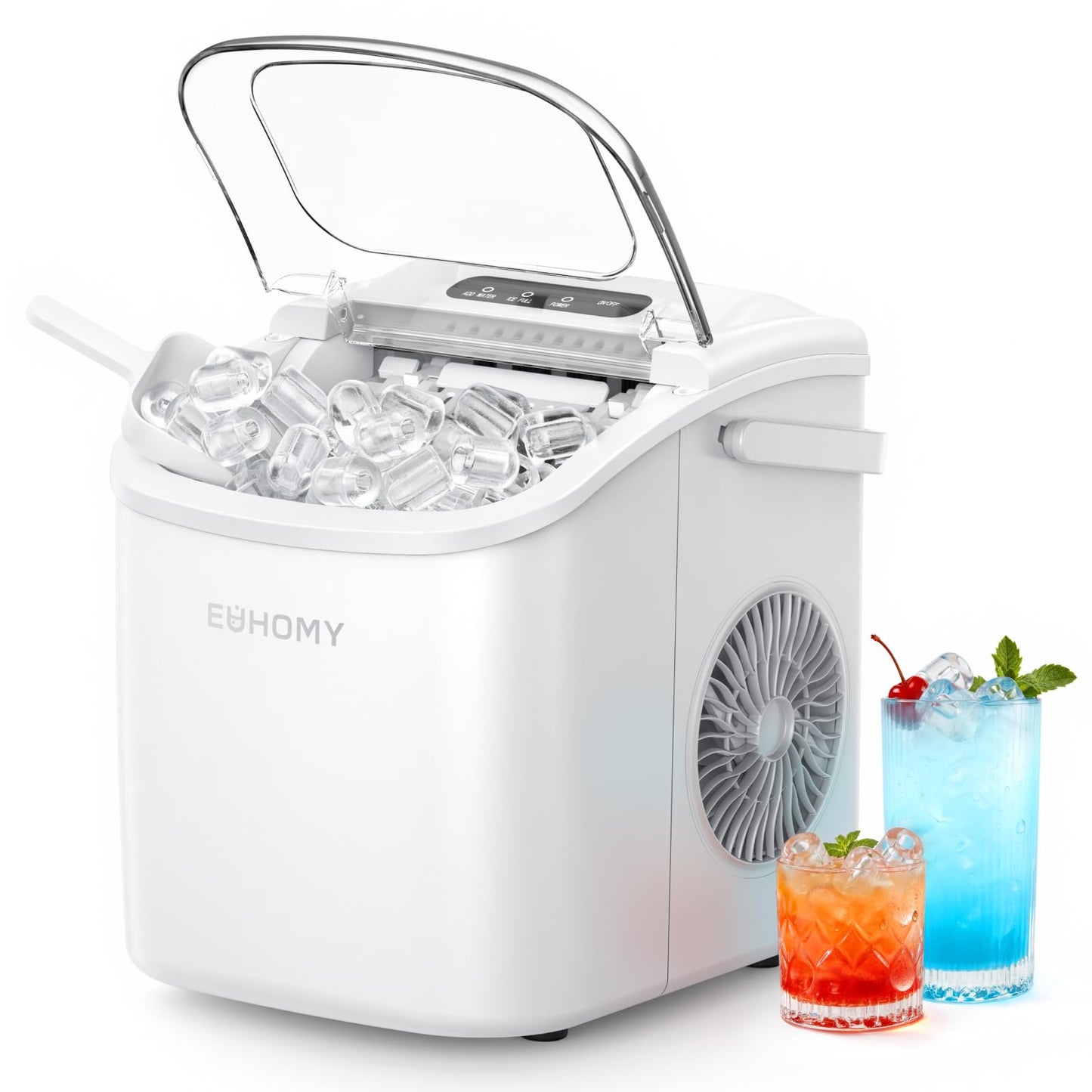 EUHOMY Countertop Ice Maker Machine with Handle, 26lbs Per Day, 9 Ice Cubes Ready in 6 Mins, Auto-Cleaning Portable Ice Maker with Basket and Scoop, for Home/Kitchen/Camping/RV (Purple)