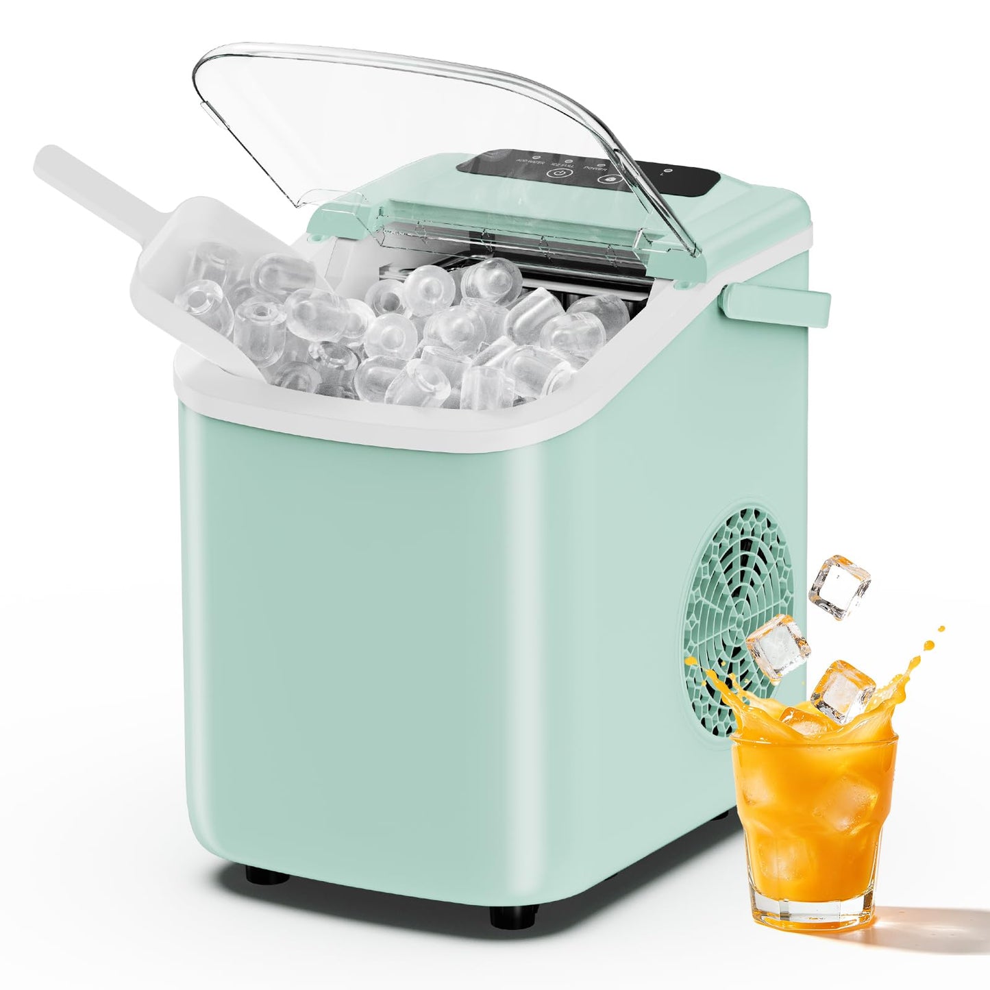 Sweetcrispy Countertop Ice Maker with Scoop, Basket and Handle, Portable Ice Machine 9 Cubes Ready in 6 Mins, 26.5lbs in 24Hrs, 2 Sizes for Home Kitchen Office Bar Party