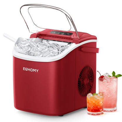 EUHOMY Countertop Ice Maker Machine with Handle, 26lbs Per Day, 9 Ice Cubes Ready in 6 Mins, Auto-Cleaning Portable Ice Maker with Basket and Scoop, for Home/Kitchen/Camping/RV (Purple)
