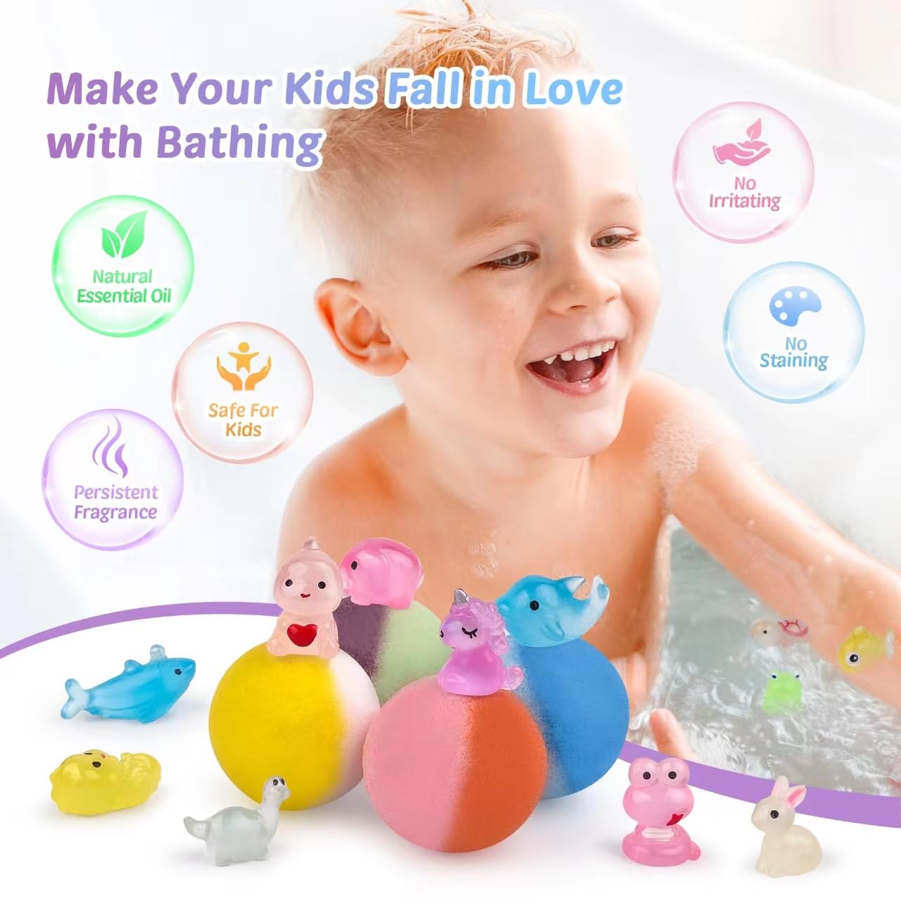 Bath Bombs for Kids, 12 Pcs Bath Bombs with Glow in The Dark Ocean Surprise Inside, Handmade Organic Bubble Bath Ball Gift Set for Boys and Girls, Gift for Birthday Christmas Easter