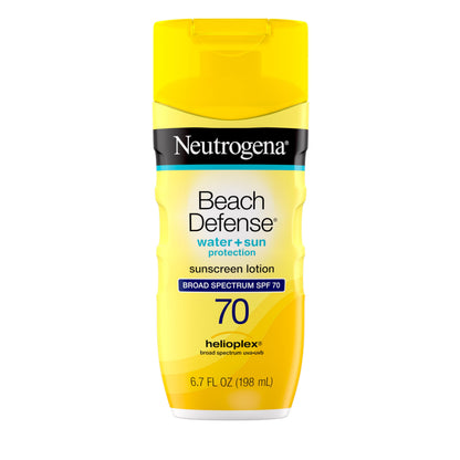 Neutrogena Beach Defense Sunscreen Lotion SPF 70 Broad Spectrum UVA UVB Protection Lightweight Water Resistant up to 80 Minutes Beach-Strength Sun Protection for Whole Family, 6.7 fl oz