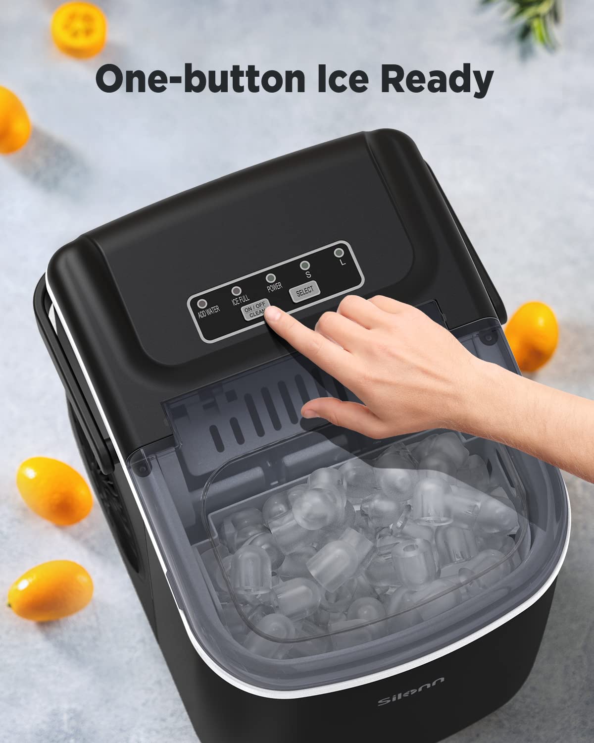 Silonn Ice Makers Countertop, 44lbs Per Day, 2 Ways to Add Water, Auto Self-Cleaning, Stainless Steel Ice Machine for Home Office Bar Party