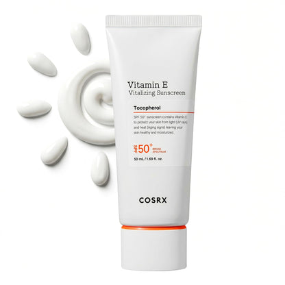 COSRX Vitamin E Sunscreen for Oily Skin SPF 50, Natural Glow Face Sunscreen, Lightweight, Non-Sticky, No White Cast, Hydrating, Beach Essentials, Summer Travel Essentials, Korean Skincare,1.69 fl oz