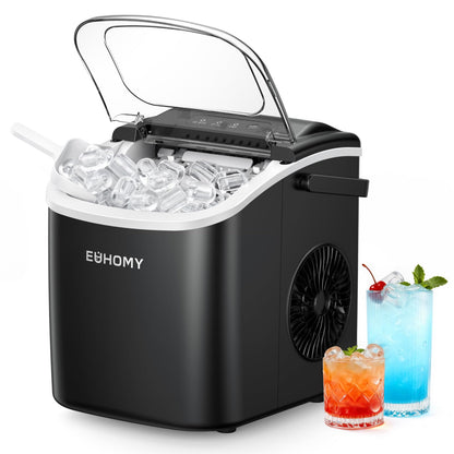 EUHOMY Countertop Ice Maker Machine with Handle, 26lbs Per Day, 9 Ice Cubes Ready in 6 Mins, Auto-Cleaning Portable Ice Maker with Basket and Scoop, for Home/Kitchen/Camping/RV (Purple)
