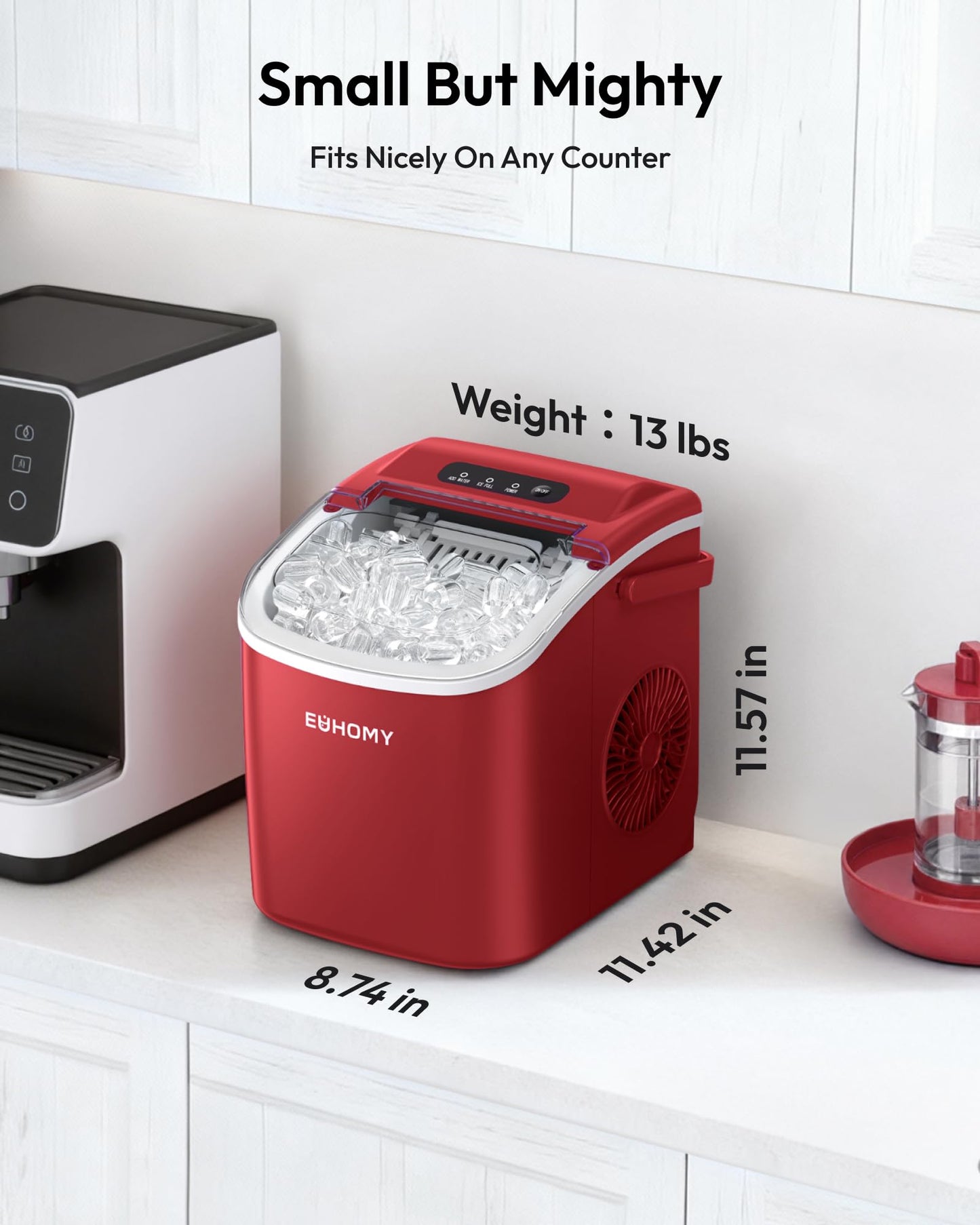 EUHOMY Countertop Ice Maker Machine with Handle, 26lbs Per Day, 9 Ice Cubes Ready in 6 Mins, Auto-Cleaning Portable Ice Maker with Basket and Scoop, for Home/Kitchen/Camping/RV (Purple)