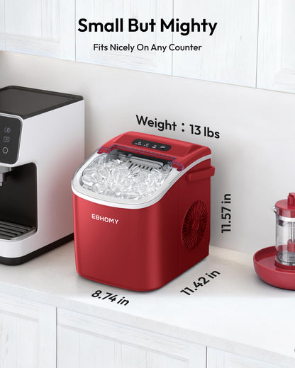 EUHOMY Countertop Ice Maker Machine with Handle, 26lbs Per Day, 9 Ice Cubes Ready in 6 Mins, Auto-Cleaning Portable Ice Maker with Basket and Scoop, for Home/Kitchen/Camping/RV (Purple)