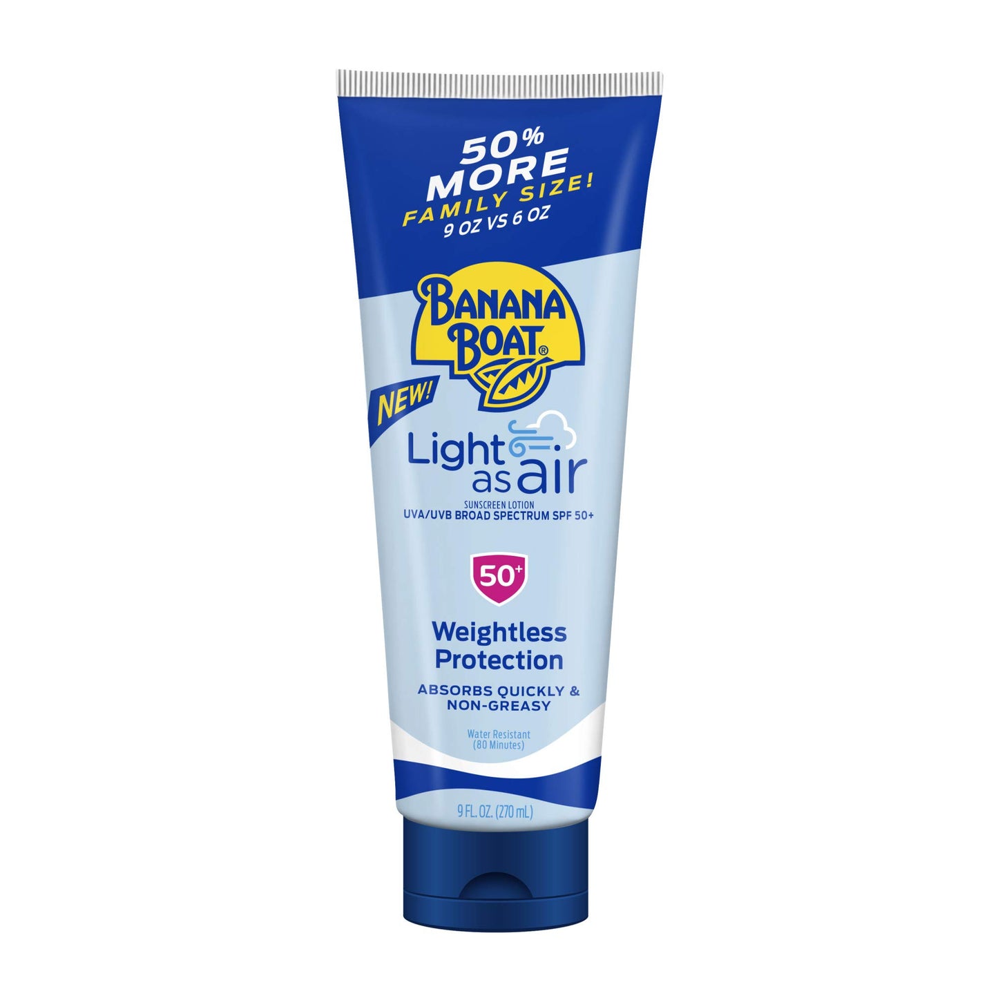 Banana Boat Light As Air Sunscreen Lotion SPF 50 Twin Pack | Lightweight & Non-Greasy Lotion Sunscreen SPF 50, Sunblock, Oxybenzone Free, 6oz each