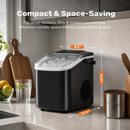 Sweetcrispy Countertop Ice Maker with Scoop, Basket and Handle, Portable Ice Machine 9 Cubes Ready in 6 Mins, 26.5lbs in 24Hrs, 2 Sizes for Home Kitchen Office Bar Party