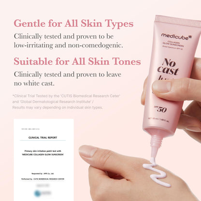 medicube Sunscreen No Cast Just Glow Collagen | SPF 50 Broad Spectrum Face Sunscreen | Lightweight, Non-Sticky, Hydrating Formula | Peptide, Cica for Soothing & Glow | Korean Skincare