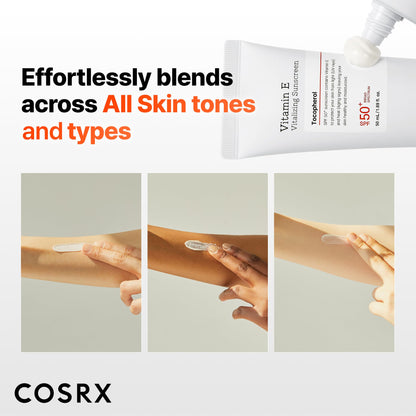COSRX Vitamin E Sunscreen for Oily Skin SPF 50, Natural Glow Face Sunscreen, Lightweight, Non-Sticky, No White Cast, Hydrating, Beach Essentials, Summer Travel Essentials, Korean Skincare,1.69 fl oz