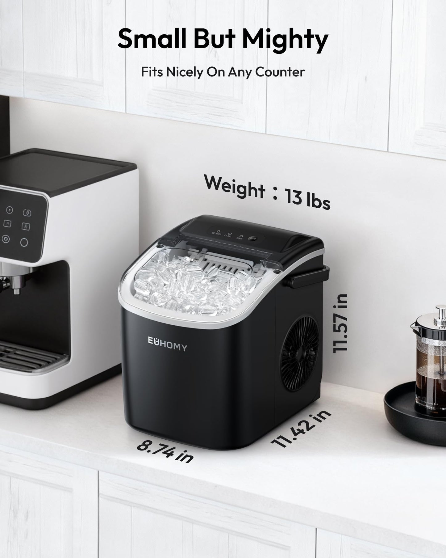 EUHOMY Countertop Ice Maker Machine with Handle, 26lbs Per Day, 9 Ice Cubes Ready in 6 Mins, Auto-Cleaning Portable Ice Maker with Basket and Scoop, for Home/Kitchen/Camping/RV (Purple)