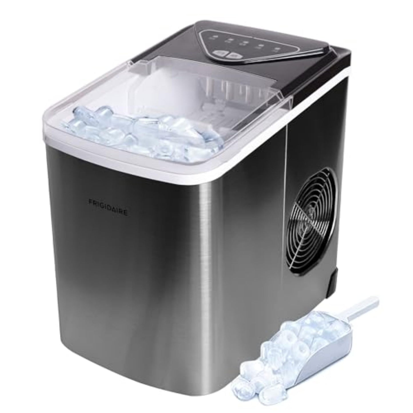 Frigidaire EFIC123-SSBLACK Compact Countertop Ice Maker, 26lbs of Ice per Day, Black Stainless