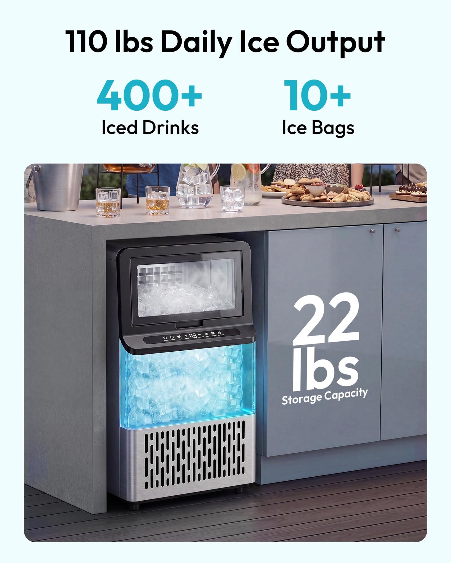 EUHOMY Commercial Ice Maker Machine, 100lbs/24H Stainless Steel Under Counter ice Machine with 33lbs Ice Storage Capacity, Freestanding Ice Maker.