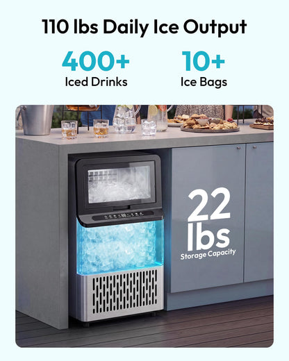 EUHOMY Commercial Ice Maker Machine, 100lbs/24H Stainless Steel Under Counter ice Machine with 33lbs Ice Storage Capacity, Freestanding Ice Maker.