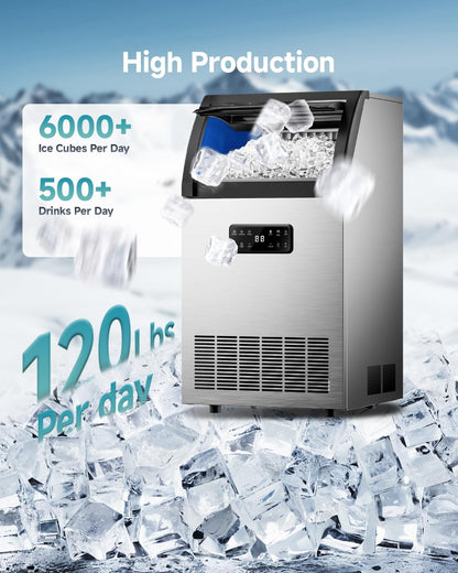 EUHOMY Commercial Ice Maker Machine, 100lbs/24H Stainless Steel Under Counter ice Machine with 33lbs Ice Storage Capacity, Freestanding Ice Maker.