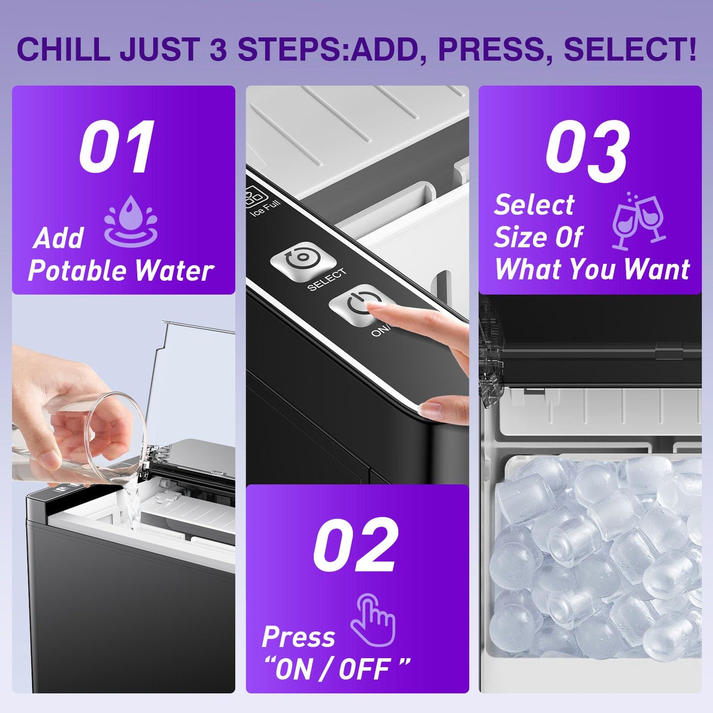 Countertop Ice Makers Machine, Portable Ice Machine Producing 9 Ice Cubes Within 6 Mins, Bullet Ice Available in Two Sizes(S/L), Compact Mini Ice Maker Appliance for Home Kitchen Camping (Soot)