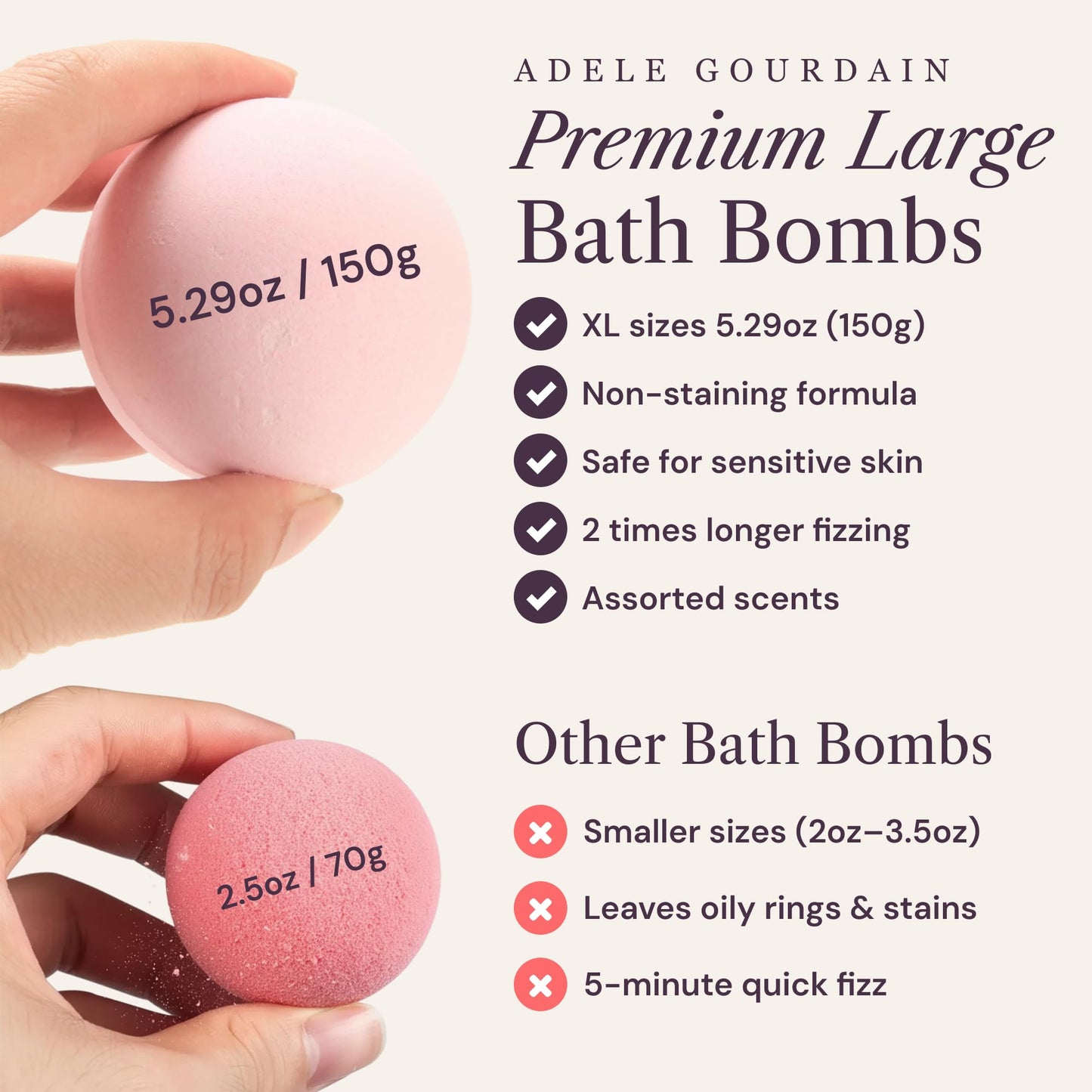 XXXL Bath Bombs for Women Gift Set, 7 Pack, Spa Scents, Adelegourdain | 7 Scents - Arrives in Gift Box - XXXL (200g) - Long-lasting Fizz & Scent - Non-Staining - For Birthdays, Mothersday and More