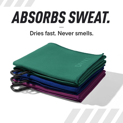 DRYKI Sweat Absorbing Handkerchiefs - The Original Pocket-Sized Sweat Towels - Quick-Dry Microfiber Sweat Rags for Face, Hands, & Body - Men & Women - Gym, Sports, and Work (Black: 5 Pack)
