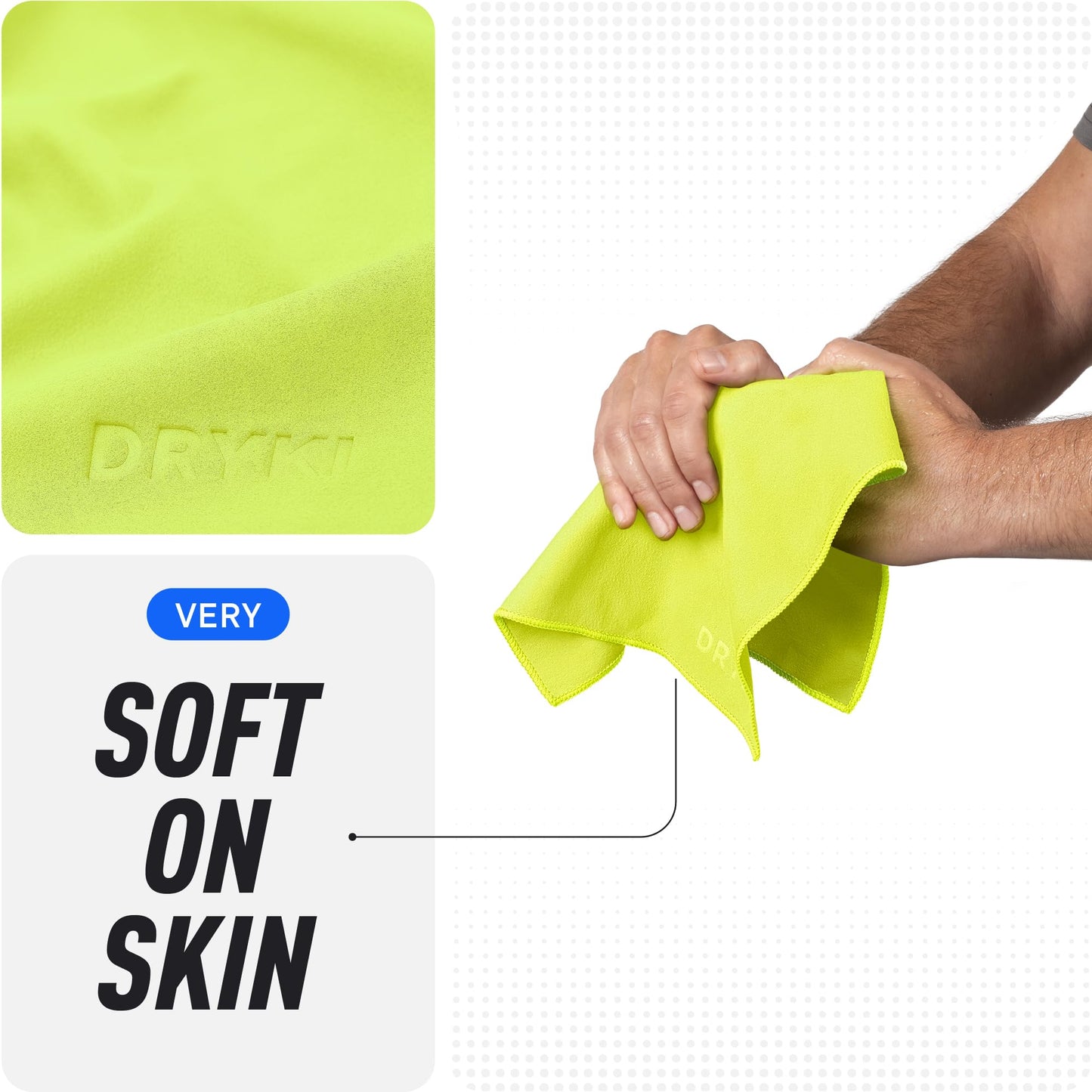 DRYKI Sweat Absorbing Handkerchiefs - The Original Pocket-Sized Sweat Towels - Quick-Dry Microfiber Sweat Rags for Face, Hands, & Body - Men & Women - Gym, Sports, and Work (Black: 5 Pack)