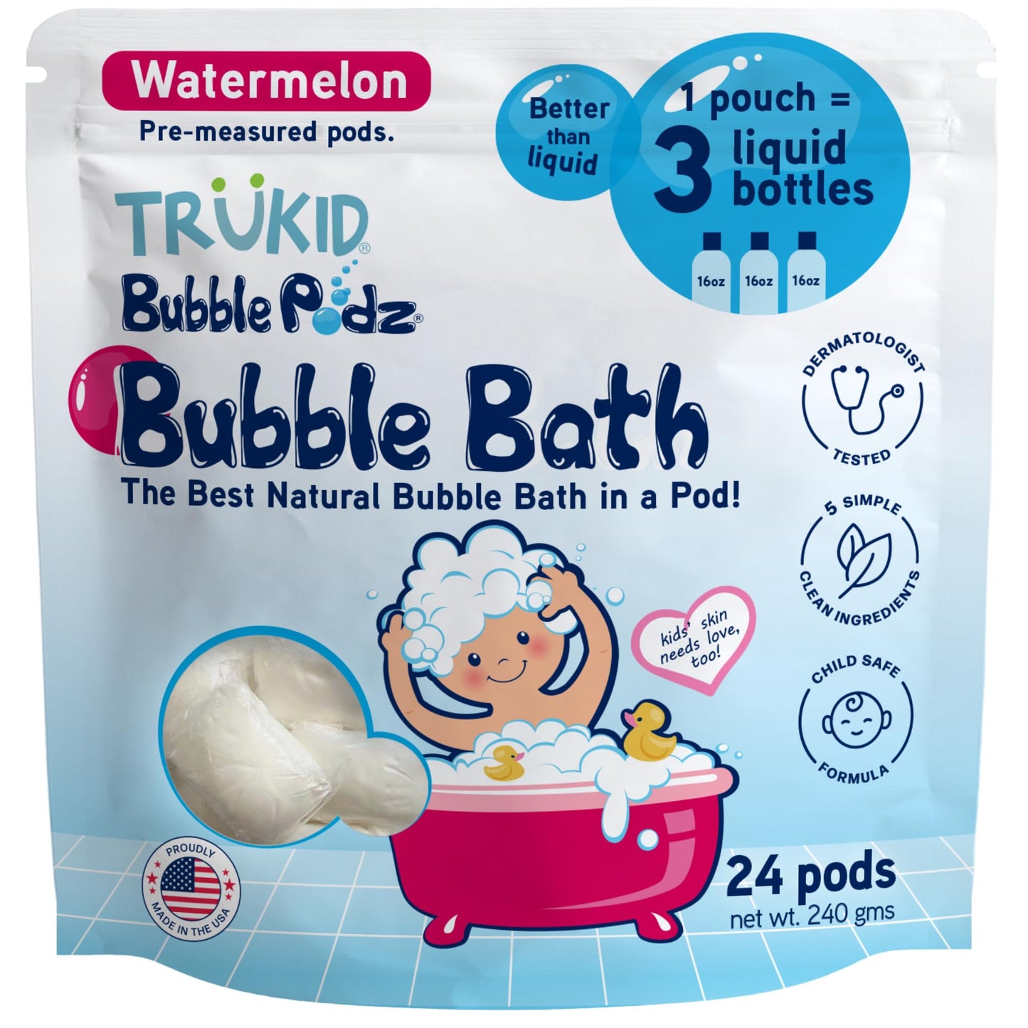TruKid Bubble Podz Bubble Bath for Kids, Toddlers, & Babies, Tear Free Gentle & Refreshing Bath Bomb for Sensitive Skin with Natural Moisturizers, Non-Toxic, pH Balanced, Lavender Scent (24 Podz)