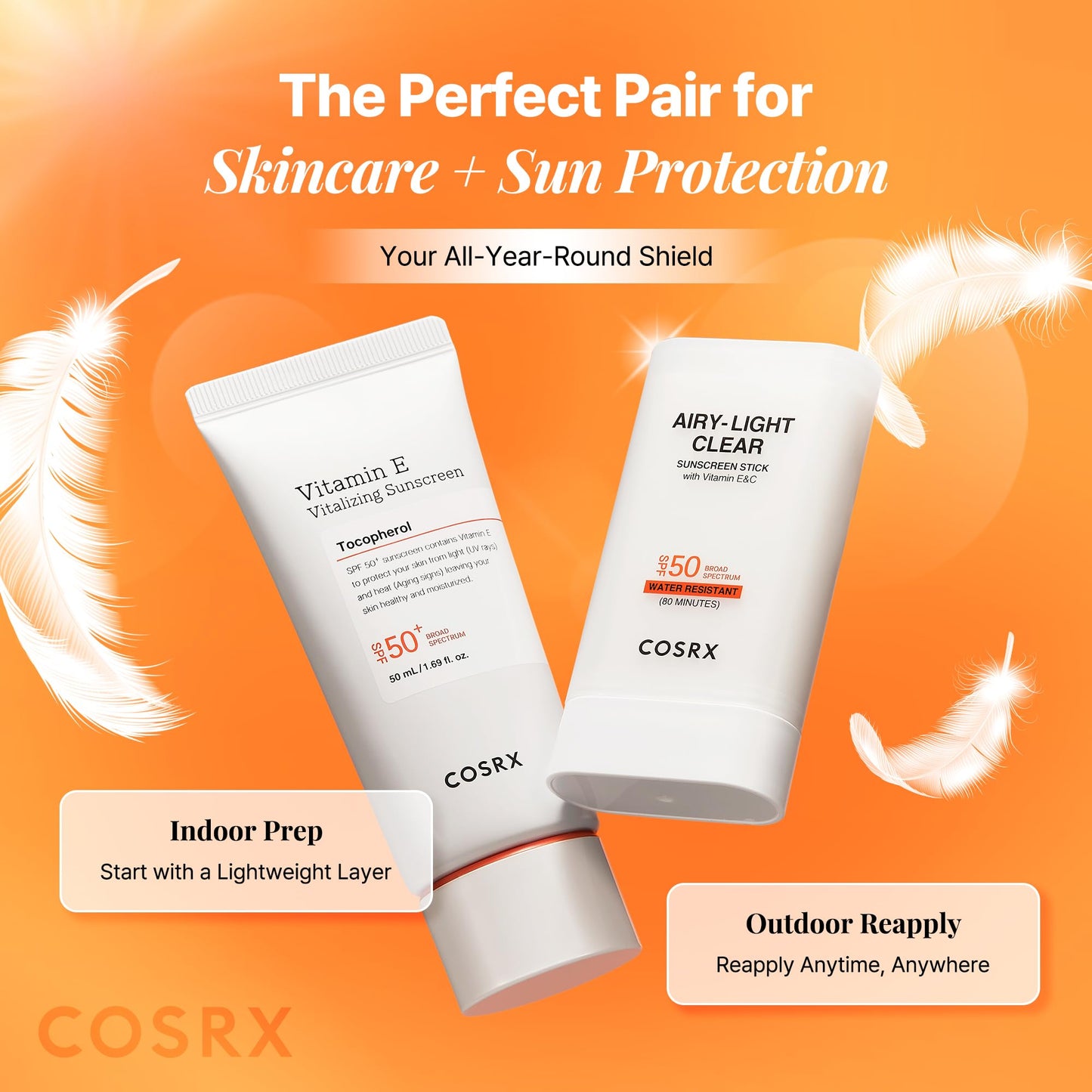 COSRX Vitamin E Sunscreen for Oily Skin SPF 50, Natural Glow Face Sunscreen, Lightweight, Non-Sticky, No White Cast, Hydrating, Beach Essentials, Summer Travel Essentials, Korean Skincare,1.69 fl oz