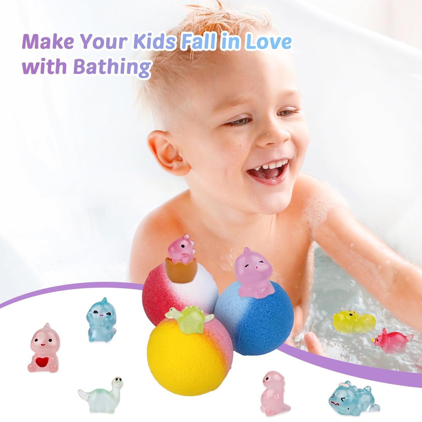 Bath Bombs for Kids, 12 Pcs Bath Bombs with Glow in The Dark Ocean Surprise Inside, Handmade Organic Bubble Bath Ball Gift Set for Boys and Girls, Gift for Birthday Christmas Easter