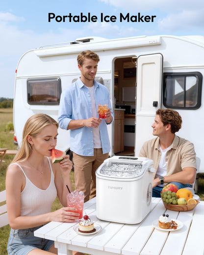 EUHOMY Countertop Ice Maker Machine with Handle, 26lbs Per Day, 9 Ice Cubes Ready in 6 Mins, Auto-Cleaning Portable Ice Maker with Basket and Scoop, for Home/Kitchen/Camping/RV (Purple)