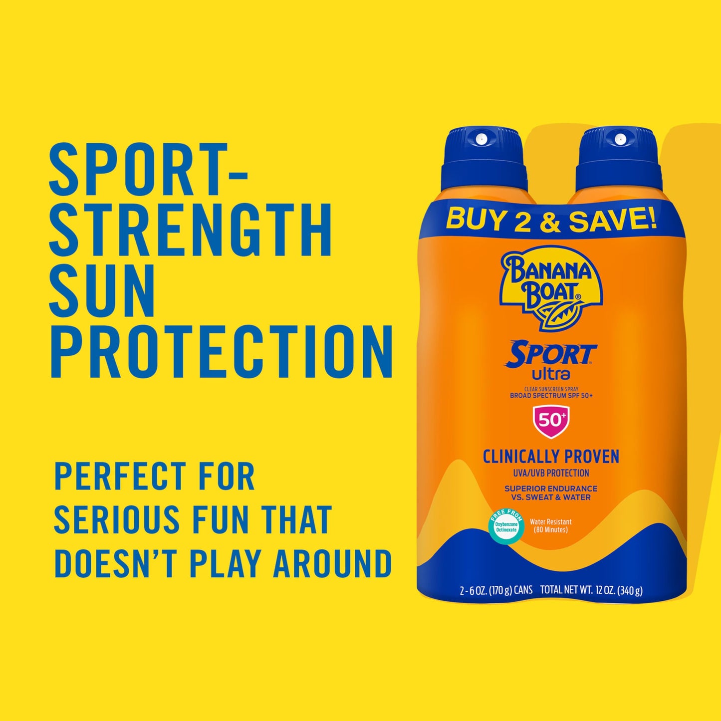Banana Boat Sport Ultra SPF 50 Sunscreen Spray | Banana Boat Sunscreen Spray SPF 50, Water Resistant, Oxybenzone Free, Sunblock, 6oz each Twin Pack