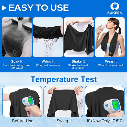 Sukeen 8 Pack Cooling Towels (40"x12"), Cooling Towels for Neck and Face, Microfiber Soft Breathable Chilly Ice Towel, Sweat Towel for Gym, Yoga, Sports, Golf, Camping, Running, Fitness, Workout