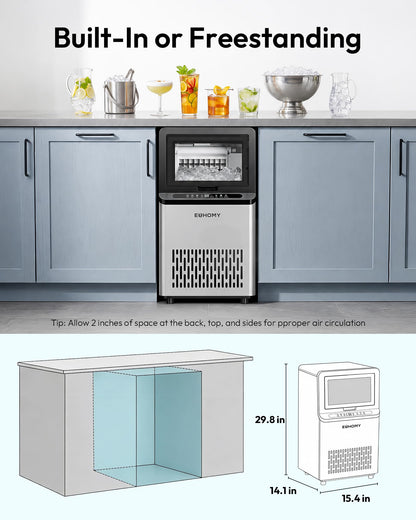 EUHOMY Commercial Ice Maker Machine, 100lbs/24H Stainless Steel Under Counter ice Machine with 33lbs Ice Storage Capacity, Freestanding Ice Maker.