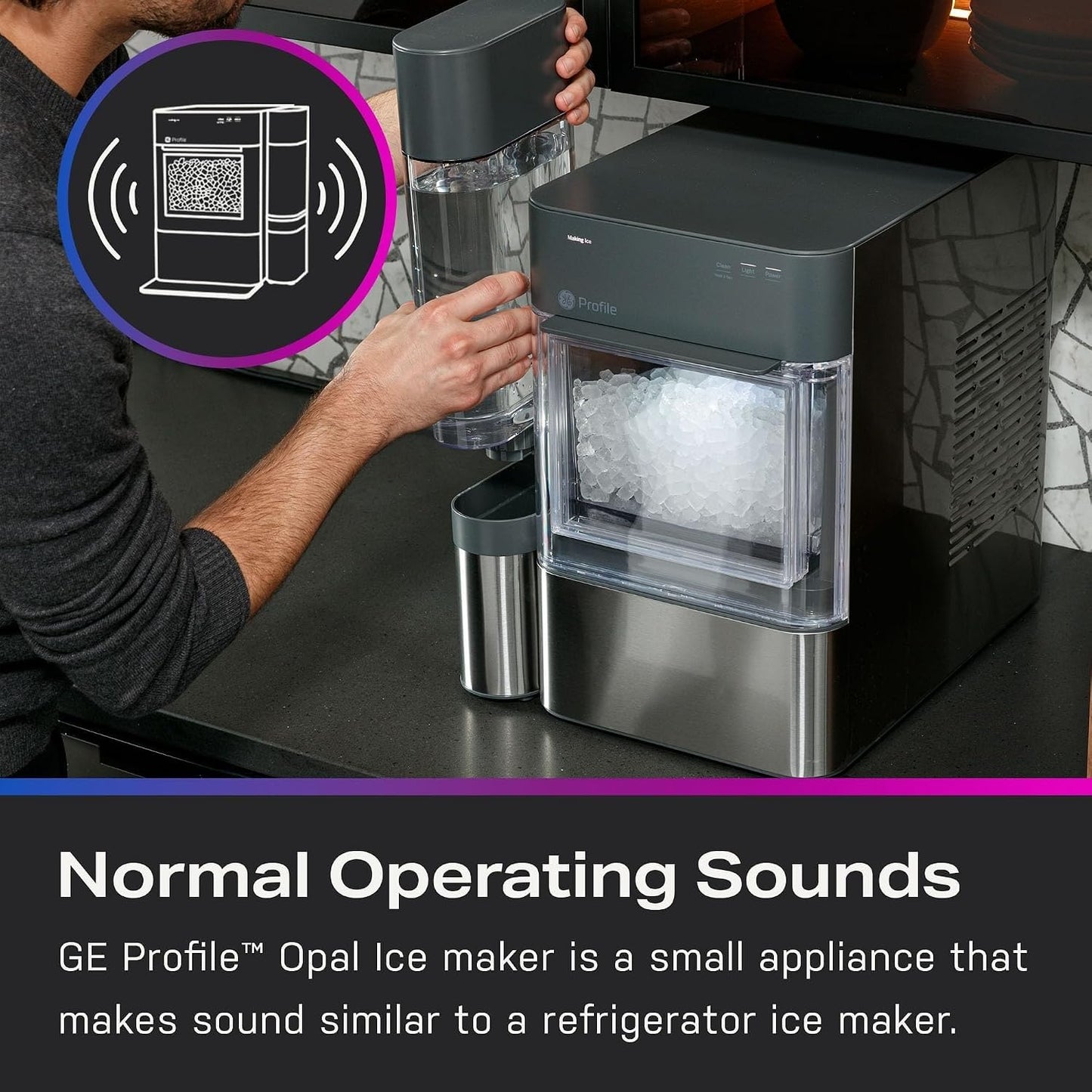 GE Profile Opal Ultra, Countertop Nugget Ice Maker, 1 Gal XL Side Tank, *Amazon Exclusive*, 38 lbs/Day, Pebble Pellet Crushed Ice Machine, WiFi Stainless Steel