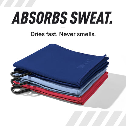 DRYKI Sweat Absorbing Handkerchiefs - The Original Pocket-Sized Sweat Towels - Quick-Dry Microfiber Sweat Rags for Face, Hands, & Body - Men & Women - Gym, Sports, and Work (Black: 5 Pack)