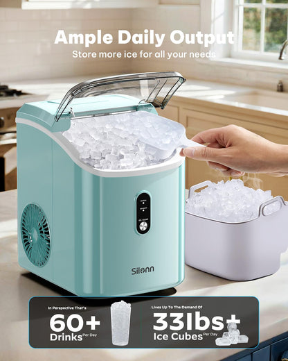 Nugget Ice Maker Countertop, Silonn Chewable Pellet Ice Machine with Self-Cleanin Function, 36lbs/24H Portable Ice Makers for Home Kitchen Officce, Black