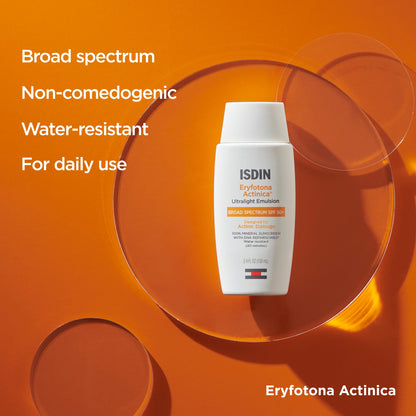 ISDIN Eryfotona Actinica Mineral Face Sunscreen SPF 50+, No White Cast | 100% Mineral UV Filters, Zinc Oxide, Suitable for Sensitive Skin, Non-comedogenic, Dermatologist Recommended